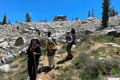 Basic Backpacking students hike in Kaiser Wilderness, Sierra National Forest (2026)