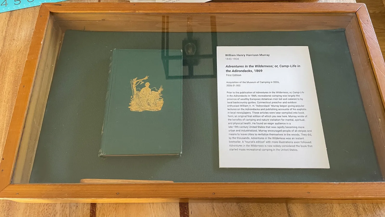 An original first edition of William H. H. Murray's Adventures in the Wilderness (1869), the book that many credit as the start of mass recreational camping in America