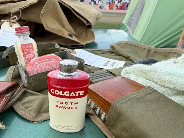 A 1940s Boy Scouts of America dopp kit with original soap and Colgate tooth powder